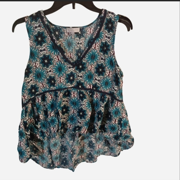 1. State Tops - 1.STATE Teal Floral High-Low Peplum Tank Top - Size Medium